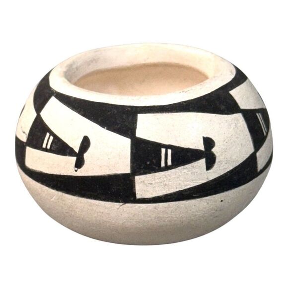 Vtg Acoma H. Bradley Mini Native American Pottery Bowl Planter Geometric Design - Picture 1 of 6